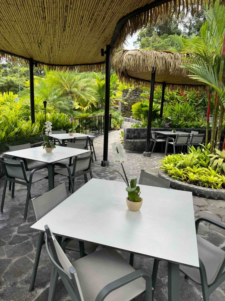 Sitting area at Tabacon Hot Springs. Day 1 on 10 days in Costa Rica